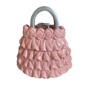 David's Cookies - Pink Ruffle Purse / Handbag Rose Flower Cookie Jar